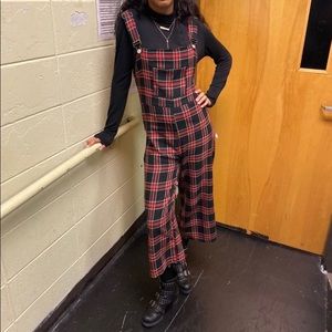 Tartan Pocket Front Pinafore Jumpsuit Romwe